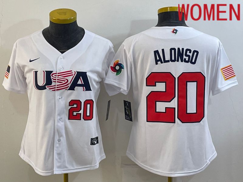 Women 2023 World Cub USA #20 Alonso White Nike MLB Jersey3->women mlb jersey->Women Jersey